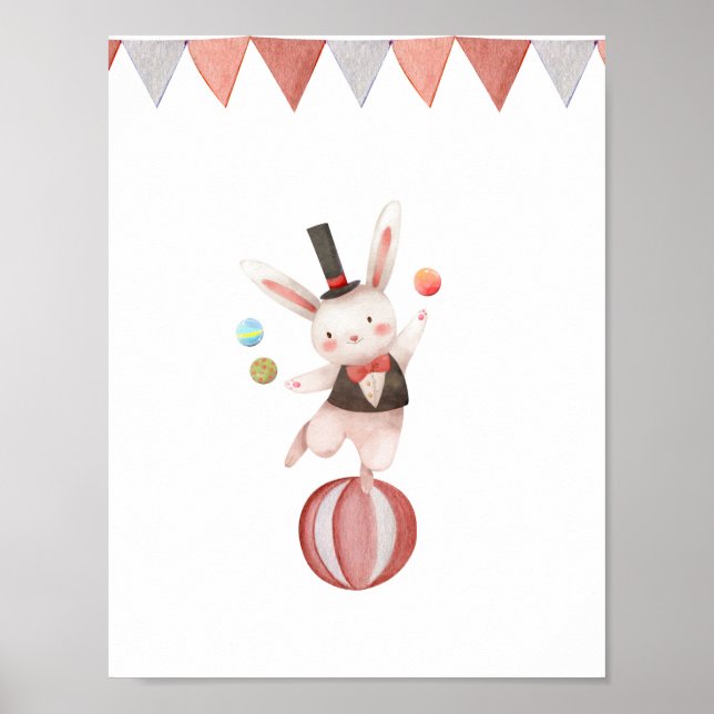 Poster Cute Watercolour Circus Juggling Rabbit Nursery (Frente)