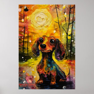 Poster Cute Whimsical Dachshund Puppy na Floresta