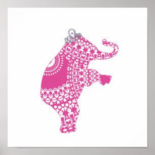 Póster Cute Whimsy Crianças Elefante Princesa Rosa