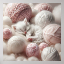 Poster Cute White Kitten Napup em Fios