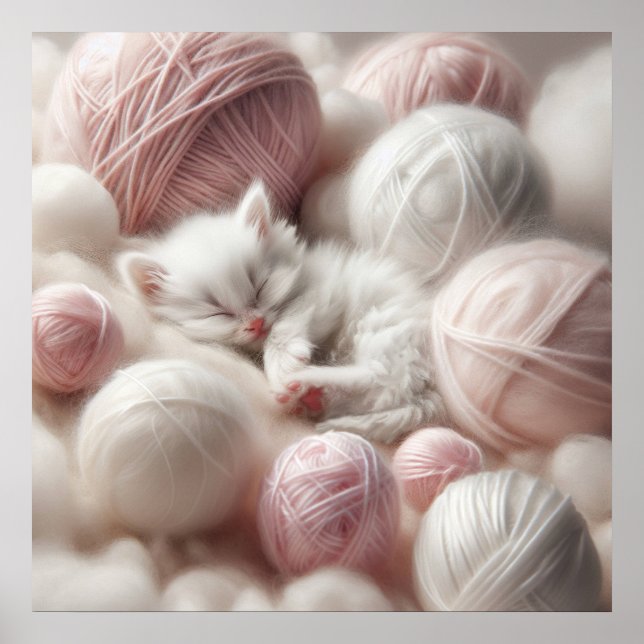 Poster Cute White Kitten Napup em Fios (Frente)