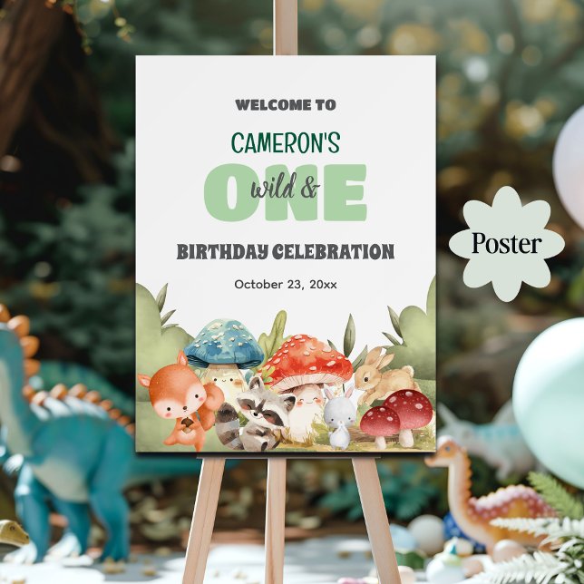 Poster Cute Woodland Animals 1st Birthday Party Welcome (Criador carregado)