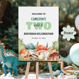 Poster Cute Woodland Animals 2nd Birthday Party Welcome