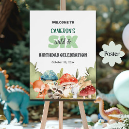 Poster Cute Woodland Animals 6th Birthday Party Welcome