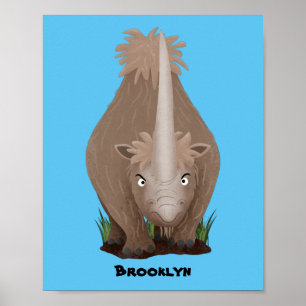 Poster Cute woolly rhino elasmotherium cartoon 