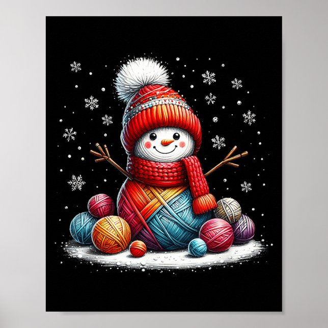 Poster Cute Yarn Snowman Quilter Christmas Crochet Knitti (Frente)