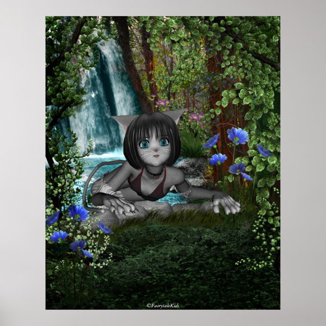 Poster Cutie Anime Kitten Waterfall 1 (Frente)