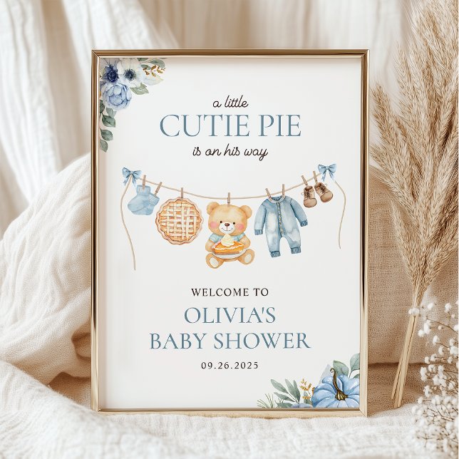 Poster Cutie Pie Blue Fall Boy Baby Shower Welcome (Criador carregado)