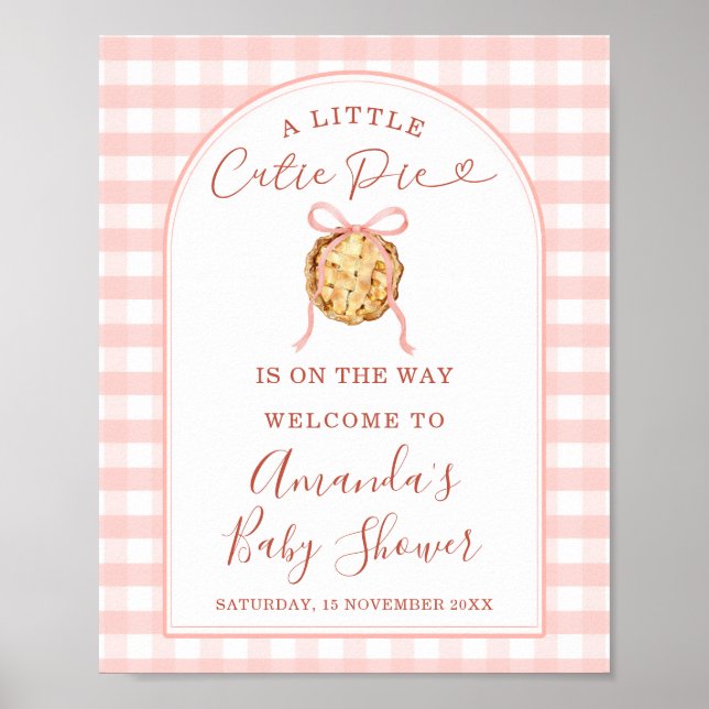 Poster Cutie Pie Pastel Pink Gingham Baby Shower Welcome (Frente)
