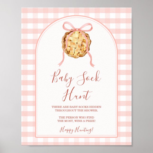 Poster Cutie Pie Pastel Pink Gingham Fall Baby Sock Hunt (Frente)