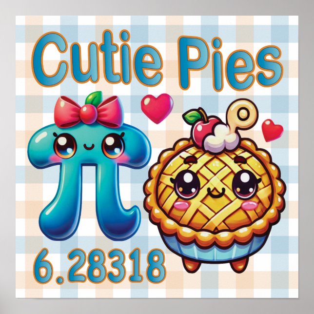 Poster "Cutie Pies" - Símbolo de Pi Cónico e Pie Pun (Frente)