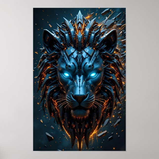 Poster Cyber Blue-eyed Lion (Frente)