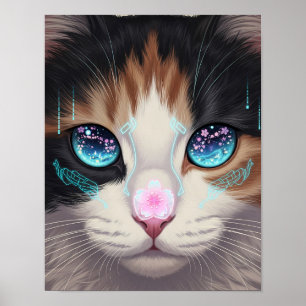 Poster Cyber Cat Dreamscape Futurística da arte felina
