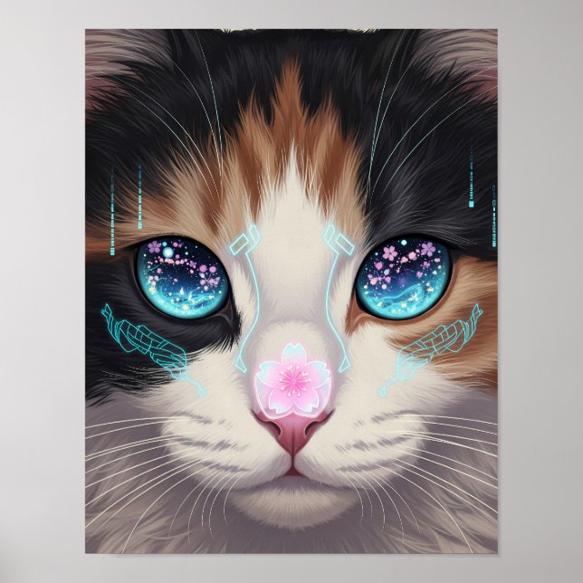 Poster Cyber Cat Dreamscape | Futurística da arte felina (Frente)