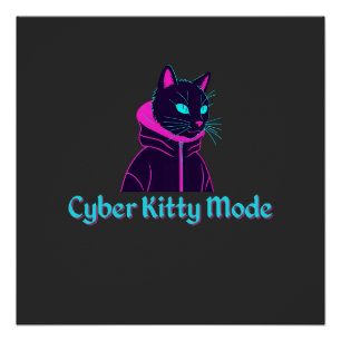 Póster Cyber Cat Vibes - Neon Glitch Aestic Design