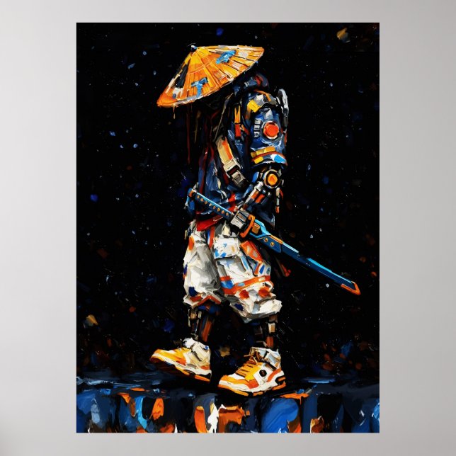 Poster Cyber Ninja Palette Knife Neon Orange Impasto (Frente)