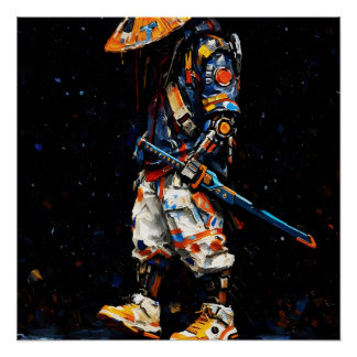 Póster Cyber Ninja Palette Knife Neon Orange Impasto