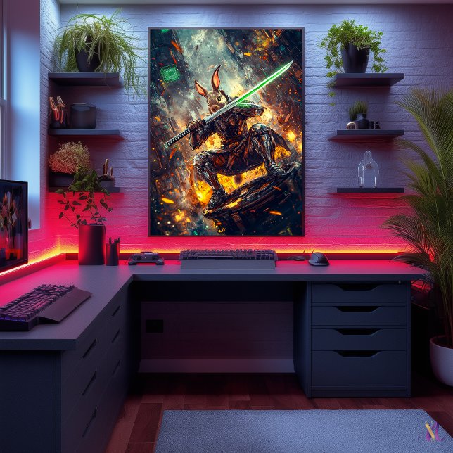 Poster Cyber Ronin Rabbit – Guardião da Lâmina Neon (Criador carregado)