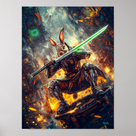 Poster Cyber Ronin Rabbit – Guardião da Lâmina Neon