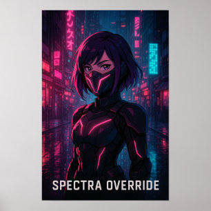 Poster Cyberpunk Anime Girl - Futurística Neon City