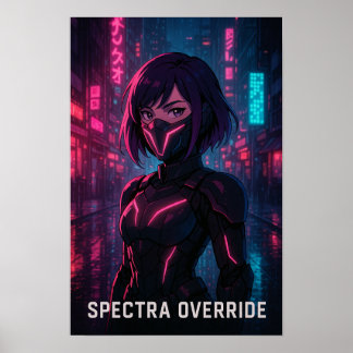 Poster Cyberpunk Anime Girl - Futurística Neon City