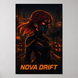 Poster Cyberpunk Anime Girl - Neon City