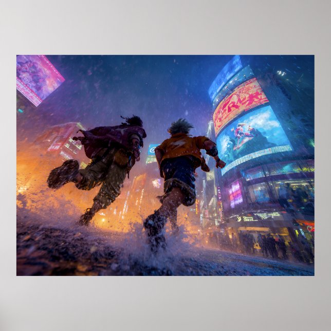 Poster Cyberpunk Anime Warriors Rain Fight (Frente)