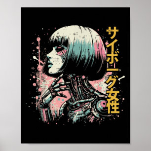 Poster Cyberpunk Art Women Girls Ki, mulher ciborgue japo