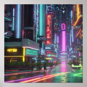 Poster Cyberpunk Bangkok: Uma visão futurista de Sukhumvi