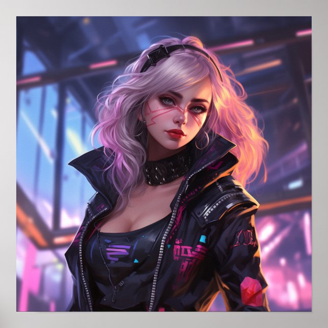 Poster Cyberpunk Chic - Neon Rosa (Frente)