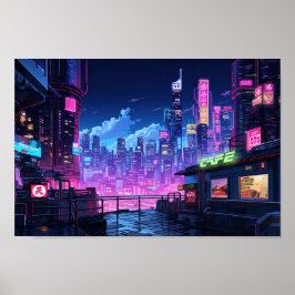 Poster Cyberpunk City Night Café