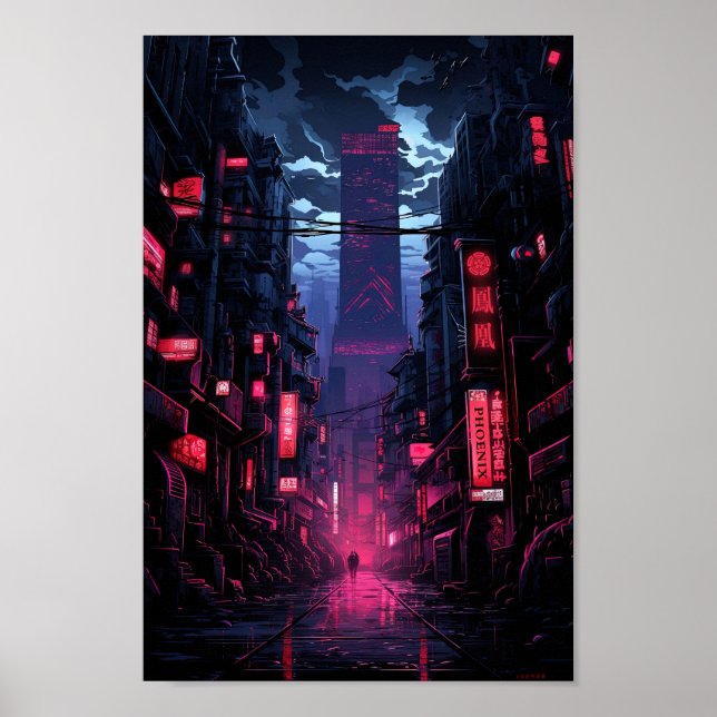 Poster Cyberpunk Corpo Tower Tokyo (Frente)