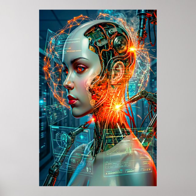 Poster Cyberpunk Female Cyborg Neon Sci-Fi Tech Art (Frente)