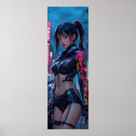Poster Cyberpunk Femme Fatale: Androide AI futurista em
