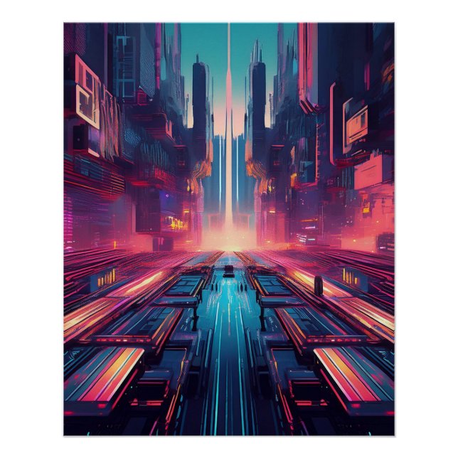 Póster Cyberpunk Futurística - Neon Urban Design (Frente)