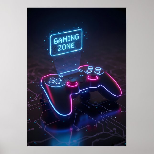 Poster Cyberpunk Gaming Controller Neon “GAMING ZONE (Frente)