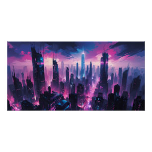 Póster Cyberpunk Glow Cityscape - Futurística Neon Skylin