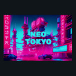 Poster Cyberpunk Neo Tokyo Synthwave Street Sci-Fi<br><div class="desc">Open a vibrant, glowing window to a dystopian future right on your wall with this spectacular cyberpunk street poster. This panoramic artwork draws you deep into a high-tech metropolis, illuminated by intense, luminous neon magenta and cyan lights. Showcasing parked retro-futuristic sports cars, towering industrial architecture, and a bold "NEO TOKYO"...</div>