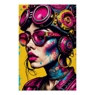 Póster Cyberpunk Neon Rebel - Futurística Arte P