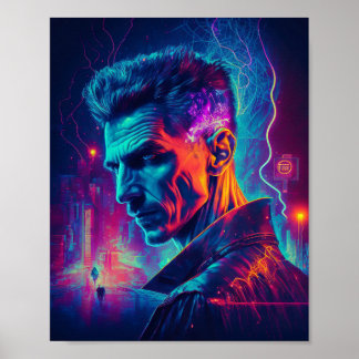 Poster Cyberpunk Nikola Tesla na cidade