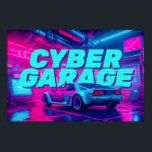 Poster Cyberpunk Retro Car Synthwave Garage Sci-Fi<br><div class="desc">Open a vibrant, glowing window to a high-octane future right on your wall with this spectacular cyberpunk poster. This horizontal artwork draws you deep into an underground, neon-lit industrial garage. Illuminated by intense, luminous magenta and cyan lights, a classic retro-futuristic sports car waits in the center. The massive "CYBER GARAGE"...</div>