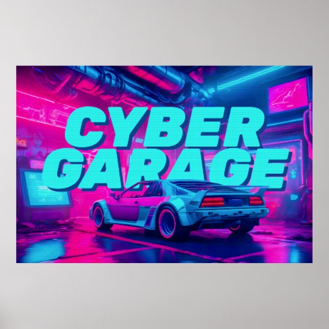 Poster Cyberpunk Retro Car Synthwave Garage Sci-Fi (Frente)