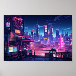 Poster Cyberpunk Rooftop Tokyo