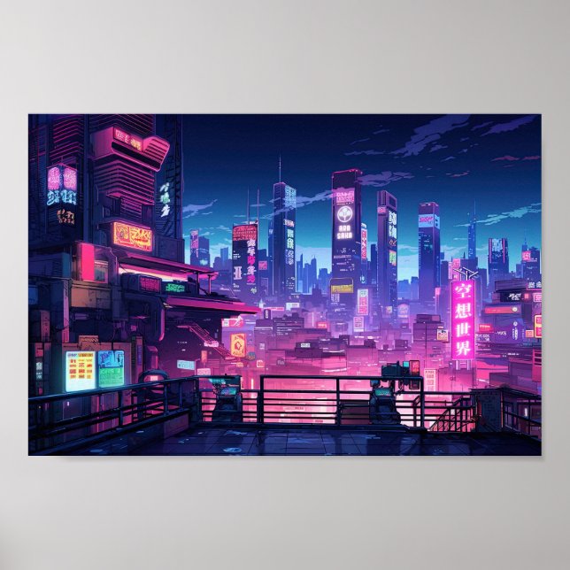 Poster Cyberpunk Rooftop Tokyo (Frente)