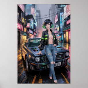 Poster Cyberpunk Street Racer - Futurística Animadora Rap
