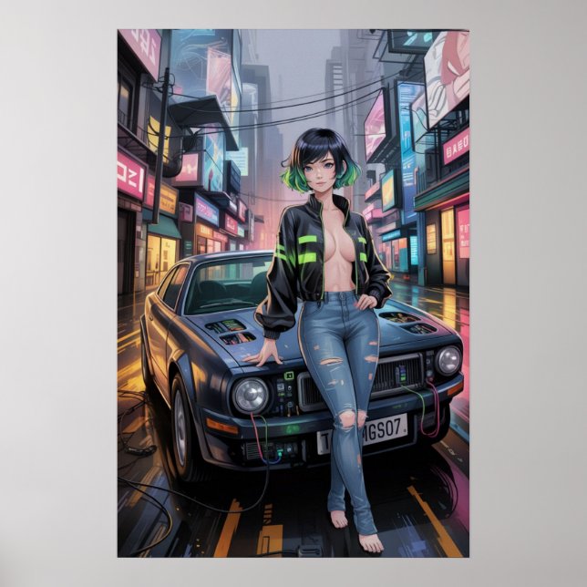 Poster Cyberpunk Street Racer - Futurística Animadora Rap (Frente)