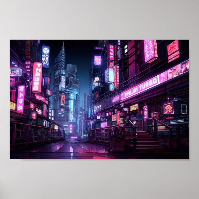 Poster Cyberpunk Tokyo Night Street (Frente)