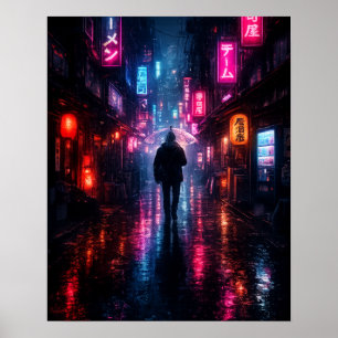 Poster Cyberpunk Tokyo Rua Alley Neon Japonês