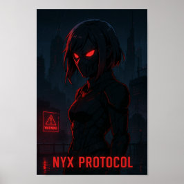 Poster Cyberpunk Warrior Anime Girl