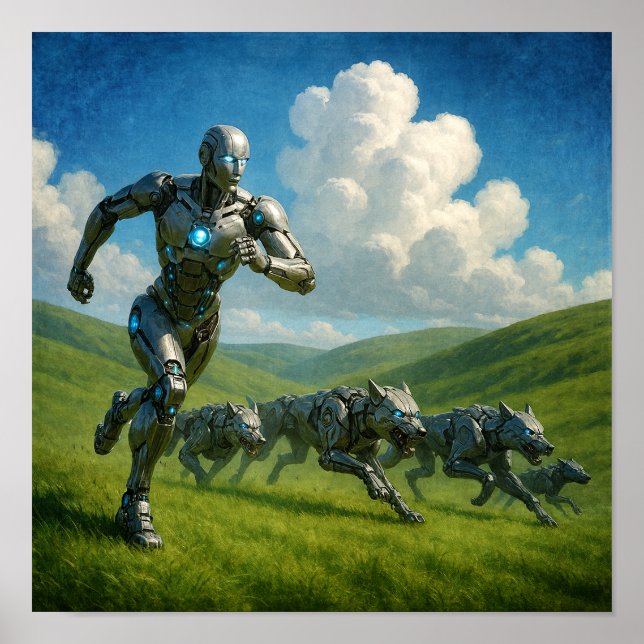 Poster Cyborg and Robotic Wolves Running (Frente)